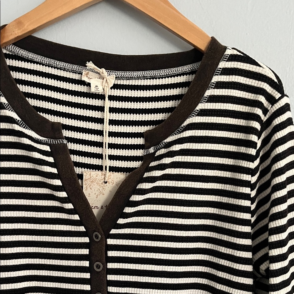 Striped Cotton Waffle Knit Henley